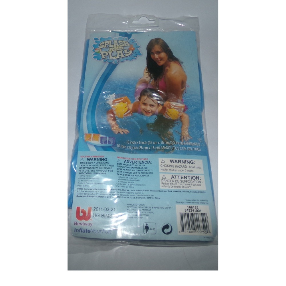 Bestway Splash and Play Dolphin Armbands Kids Inflatable Swim Floats Blue 10x6in